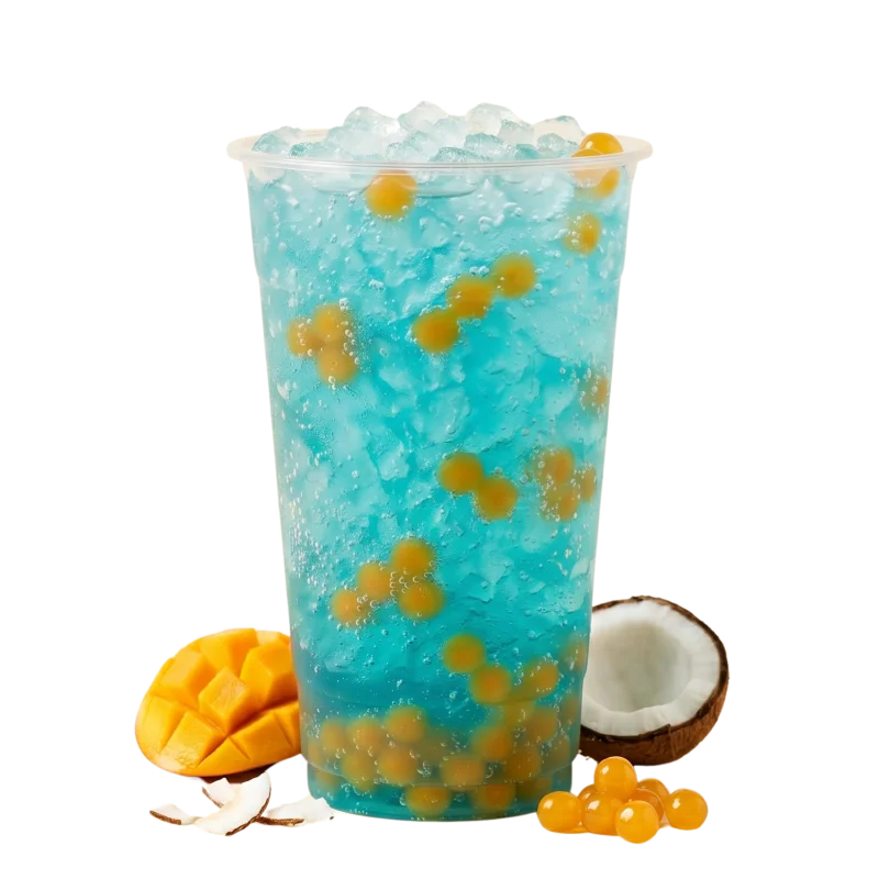 Duuuval dirty soda with sprite, blue curaçao, coconut, mango boba from Fizzy Fixins in St. Augustine, FL