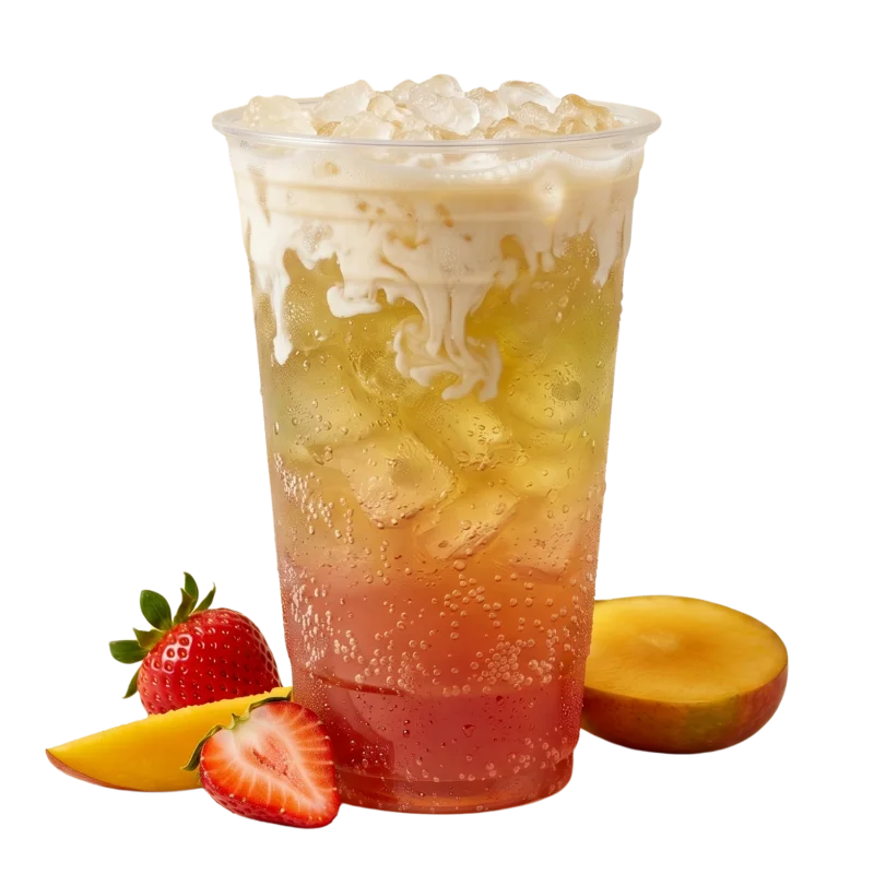 Golden Hour dirty soda with mango and strawberry from Fizzy Fixins food truck